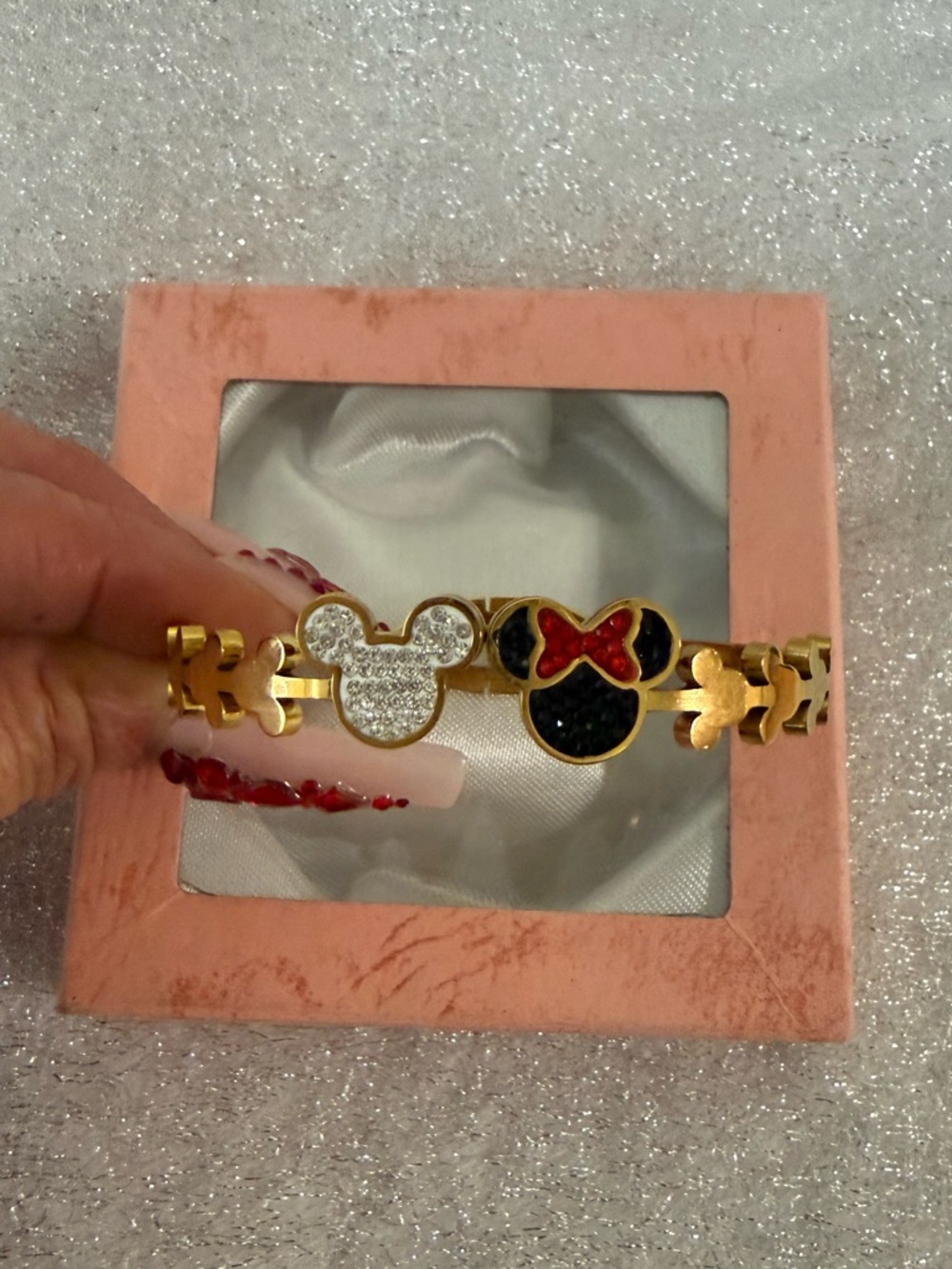 Gold-tone Mickey & Minnie Link Bracelet